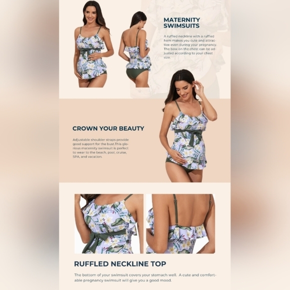 📣Summer Mae Maternity Two Piece Tankini Top  Bikini 👙 Bottom 🆕 Size Large NWT - Picture 6 of 10